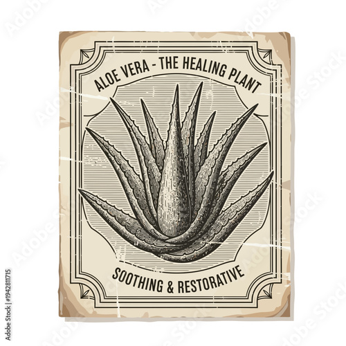Vintage Aloe Vera Healing Plant Illustration