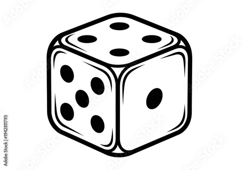 Dice game icon for luck and chance, black and white vector illustration