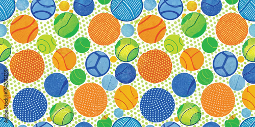 Colorful geometric pattern of interconnected circular shapes with varied designs and colors Vector