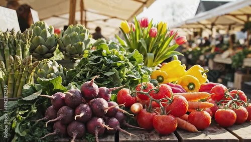 Wallpaper Mural A vibrant farmers market stall overflowing with fresh, colorful produce and flowers. Torontodigital.ca