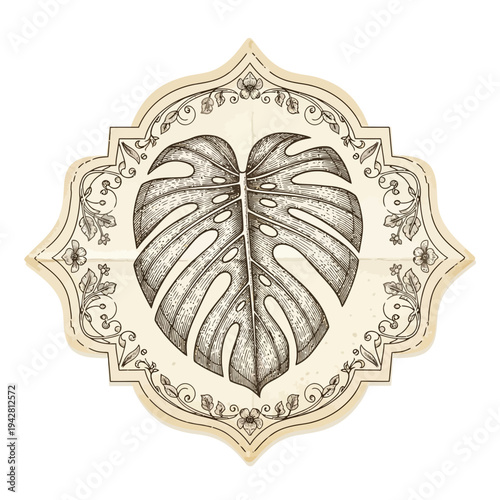 Vintage Monstera Leaf Emblem