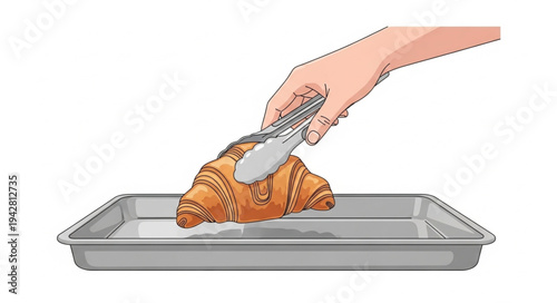Hand placing croissant on baking tray.