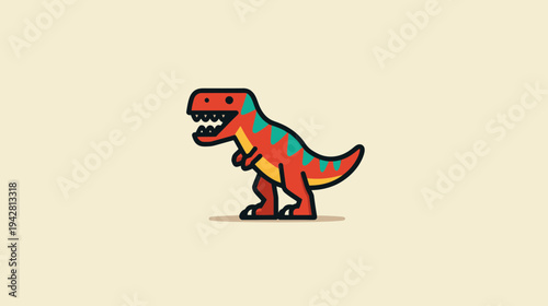 Colorful Tyrannosaurus Rex Dinosaur Flat Design Icon