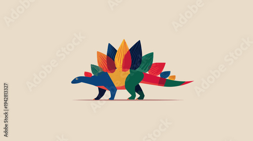 Colorful Stegosaurus Dinosaur Flat Design Icon