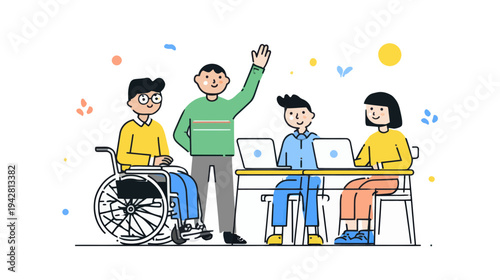 Diverse students learning together in an inclusive classroom