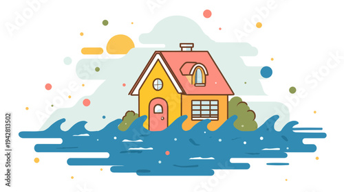 House Surrounded By Water During Flood Emergency