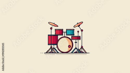 Minimal Flat Design Drum Kit Icon