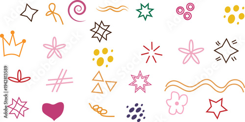 Set of 25 colorful doodle icons vector