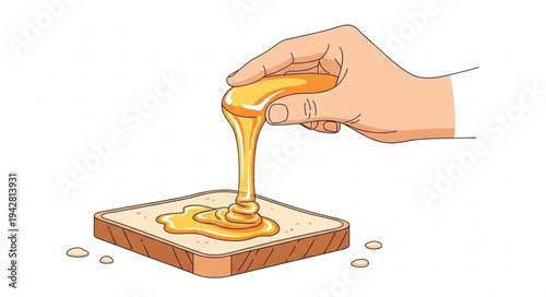 Hand Pouring Honey on Toast.