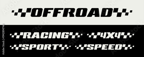 Set of futuristic racing stripes with text Offroad, Racing, 4x4, Sport and Speed. Decals for tuning car, motorcycle and bicycle. Vehicle stickers collection. Vector illustration
