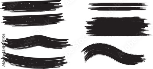 Set of 6 black brush stroke elements vector