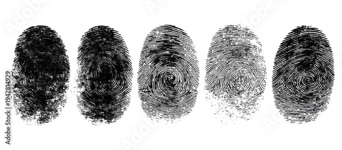 Abstract fingerprint imprint texture set. vector black grunge distressed ink evidence technology artistic dirty background design.