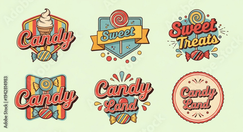 Retro Candy Shop Logos and Badges Collection.