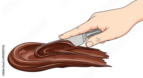 Hand Spreading Brown Paint Stroke.