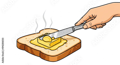 Hand Spreading Butter on Toast.
