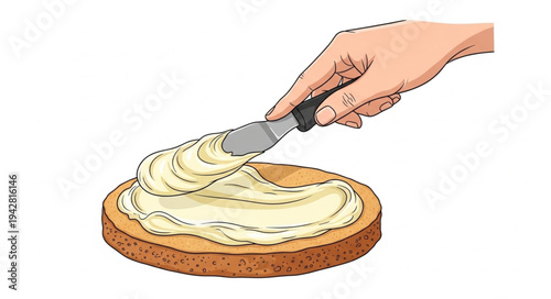 Hand Spreading Butter on Toast.