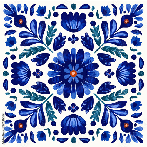 isolated clipart image of gouache floral folk geometric pattern tile vector icon monochrome simple logo for kids on a white background