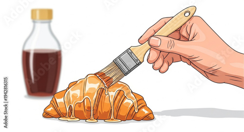 Hand Spreading Chocolate on Croissant.