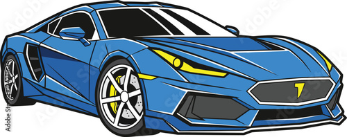 Sleek Blue Sports Car Illustration with Sharp Lines.
