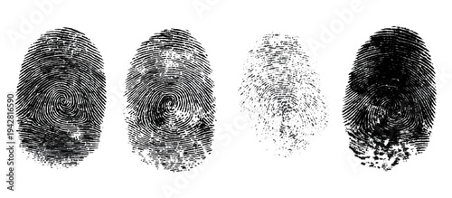 Abstract fingerprint imprint texture set. vector black grunge distressed ink evidence technology artistic dirty background design.