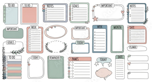 Collection of Hand Drawn Planner Stickers and Templates.