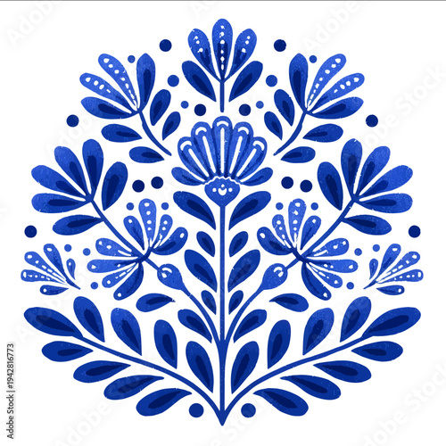 isolated clipart image of gouache blue floral folk vertical stripes geometric pattern tile vector icon monochrome simple logo for kids on a white