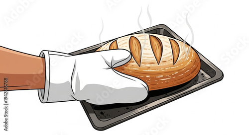 Hand Removing Freshly Baked Bread.