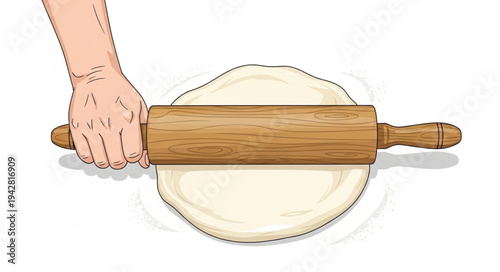 Hand Rolling Dough with Rolling Pin.