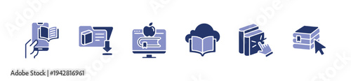 Set of modern electronic book icons for online learning and education