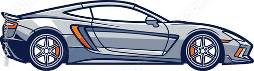 Sleek Silver Sports Car Illustration with Orange Accents.