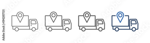 
outline icon set order tracking with truck and location design