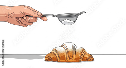 Hand Sifting Powder on Croissant.