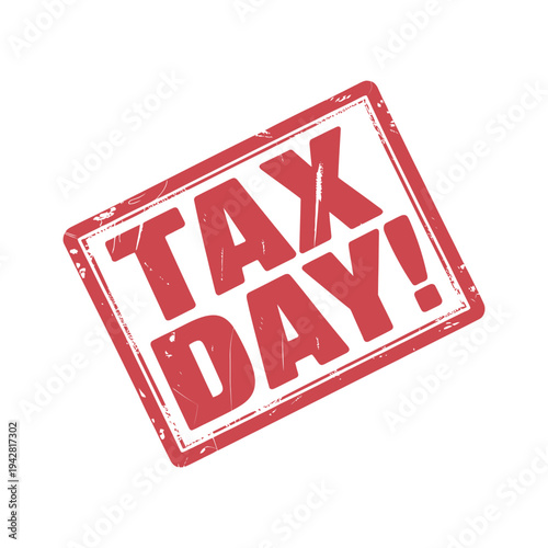 A red Tax Day stamp on a white background for financial deadlines