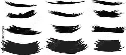 Set of 12 black brush stroke icons vector
