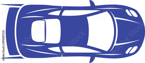 Top View Blue Sports Car Silhouette Moving Fast.