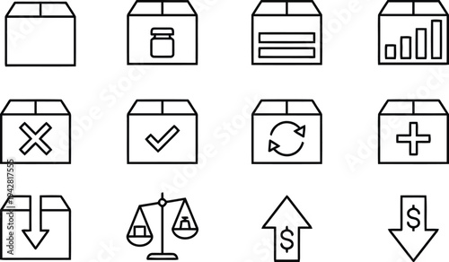 Set of simple line icons representing package and logistics related symbols for shipping services