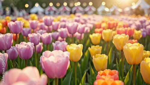 Wallpaper Mural A vibrant field of colorful tulips swaying gently in the breeze under the warm glow of the sun, creating a beautiful spring scene. Torontodigital.ca