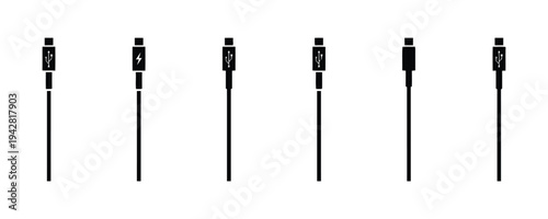Set of usb connector icons with charge symbol