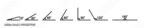 Set of various angle measurements in degrees on a white background