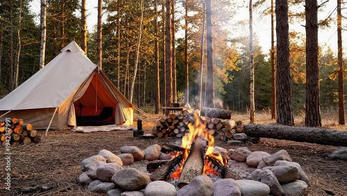Wallpaper Mural Cozy Campfire and Tent in a Serene Forest Setting. Torontodigital.ca