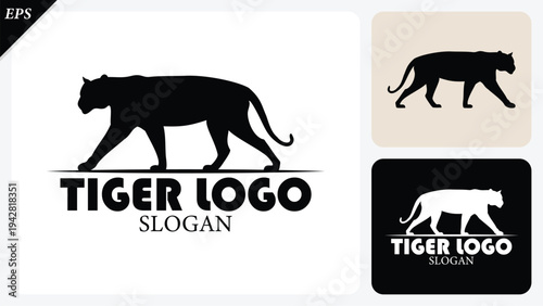 Tiger silhouette isolated on backgrounds with logo text space, featuring a clean black shape symbolising nature life, conservation, Ideal for logos, branding, icons, tiger logo vector illustration