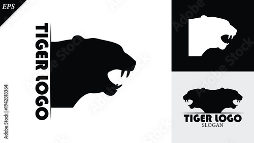 Tiger silhouette isolated on backgrounds with logo text space, featuring a clean black shape symbolising nature life, conservation, Ideal for logos, branding, icons, tiger logo vector illustration
