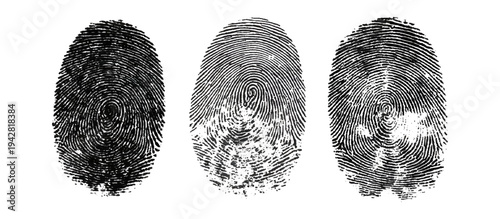 Abstract fingerprint imprint texture set. vector black grunge distressed ink evidence technology artistic dirty background design.