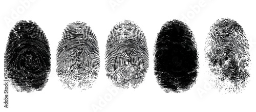 Abstract fingerprint imprint texture set. vector black grunge distressed ink evidence technology artistic dirty background design.