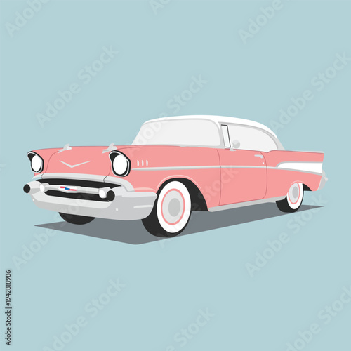 Vintage Pink Classic American Automobile Illustration.