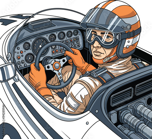 Vintage Racer Driving Classic Sports Car.