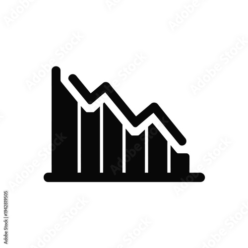 A black icon of a declining bar graph on a white background