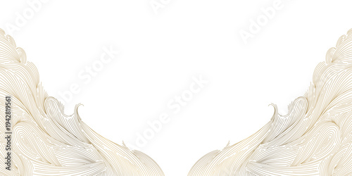 Elegant gold wave line pattern, white background, abstract Japanese curves and flowing shapes. Luxury vector design fluid lines, geometric deco elements, fancy ocean graphic.