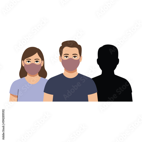 A cartoon illustration of people wearing face masks standing together