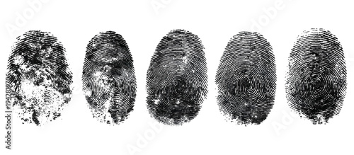 Abstract fingerprint imprint texture set. vector black grunge distressed ink evidence technology artistic dirty background design.